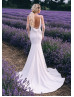 Ivory Satin Open Back Chic Wedding Dress With Sleeves